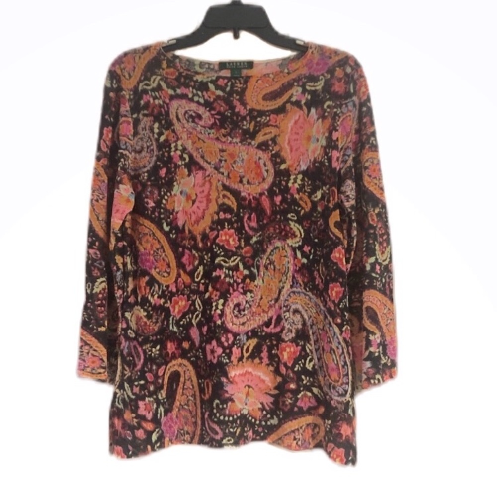 Lauren By Ralph Lauren Sheer Colorful Shirt Large
